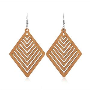 Boho Burnt Orange/Brown Geometric Cutout Wood Drop Earrings